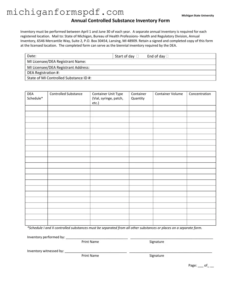 Fill Your Control Substance Inventory Michigan Template