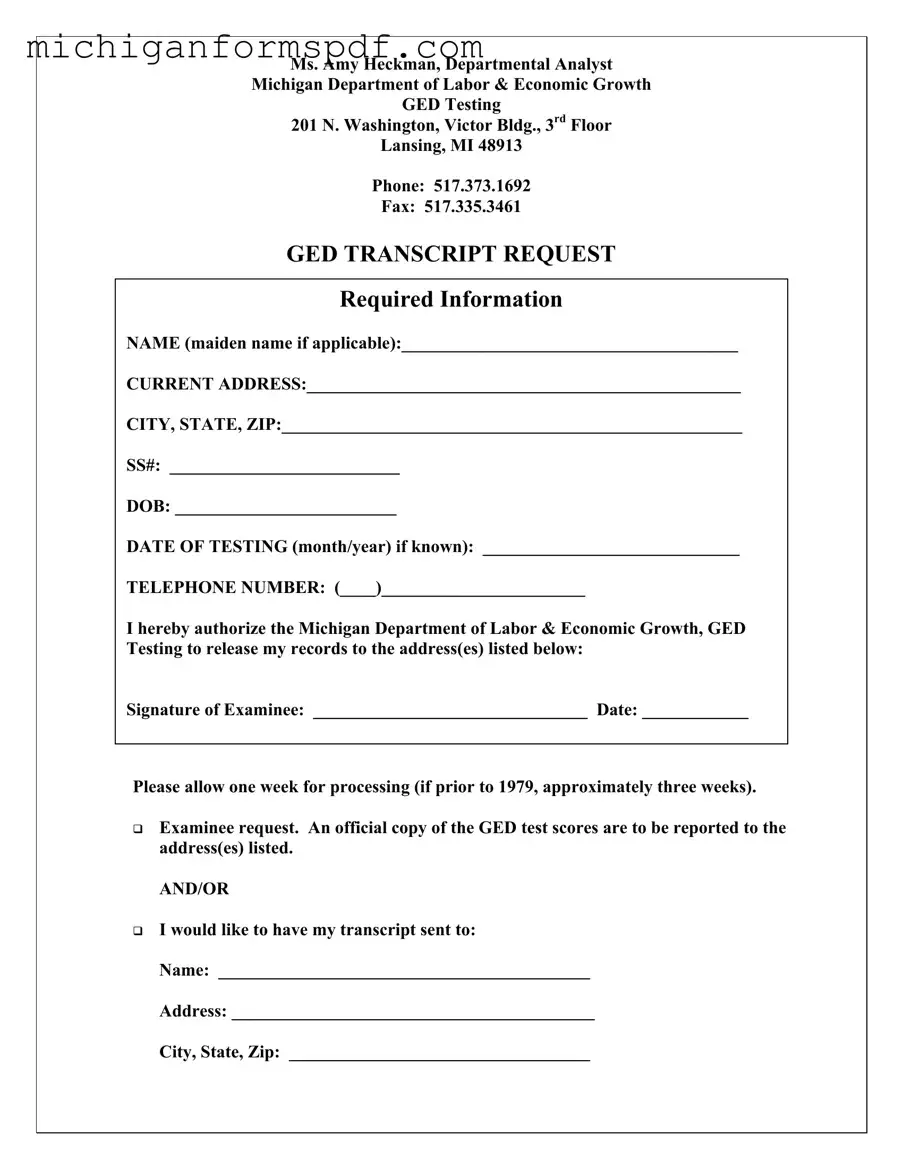 Fill Your Michigan Ged Transcript Request Template