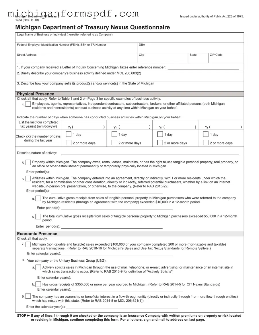 Fill Your Michigan 1353 Template