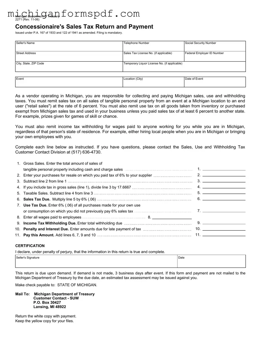 Fill Your Michigan 2271 Template