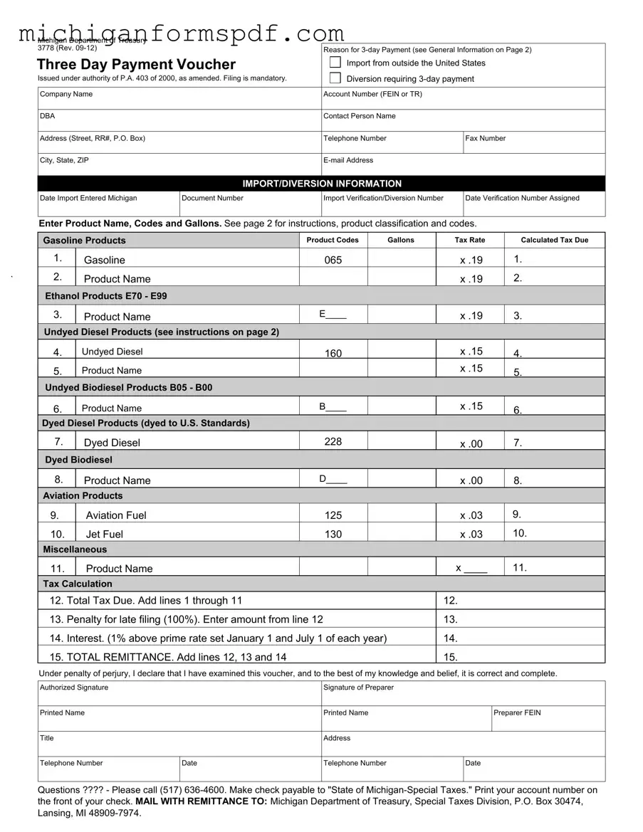 Fill Your Michigan 3778 Template
