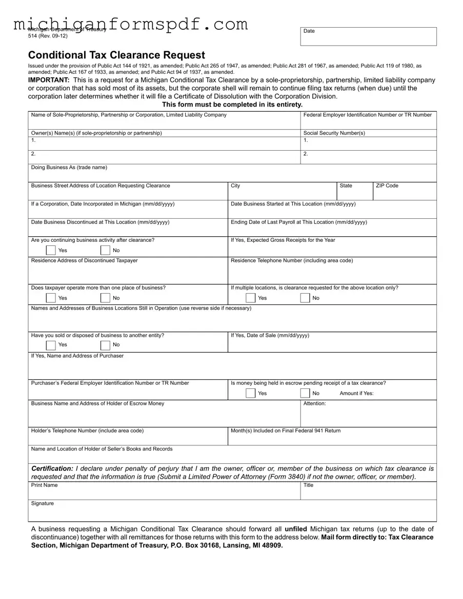 Fill Your Michigan 514 Template