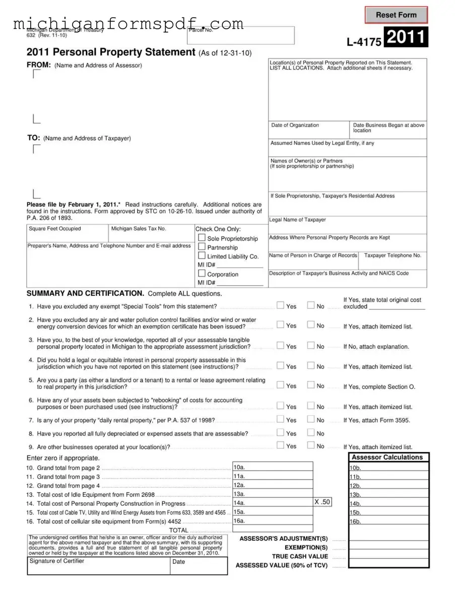 Fill Your Michigan 632 Template