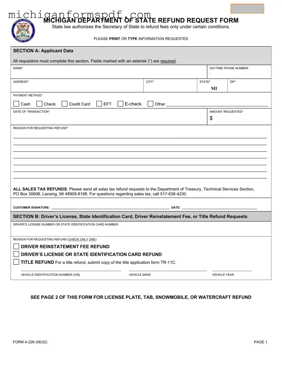 Fill Your Michigan A 226 Template
