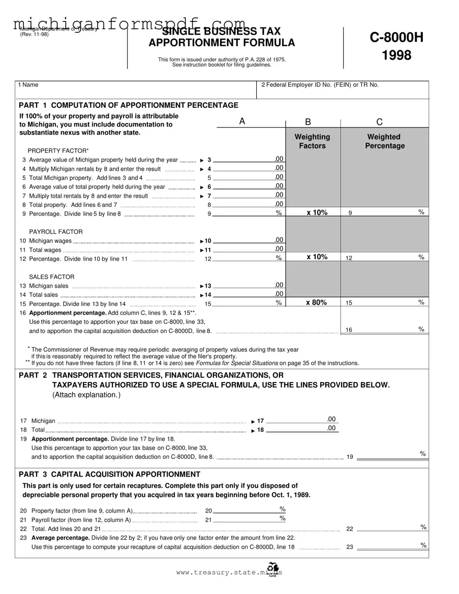 Fill Your Michigan C 8000H Template