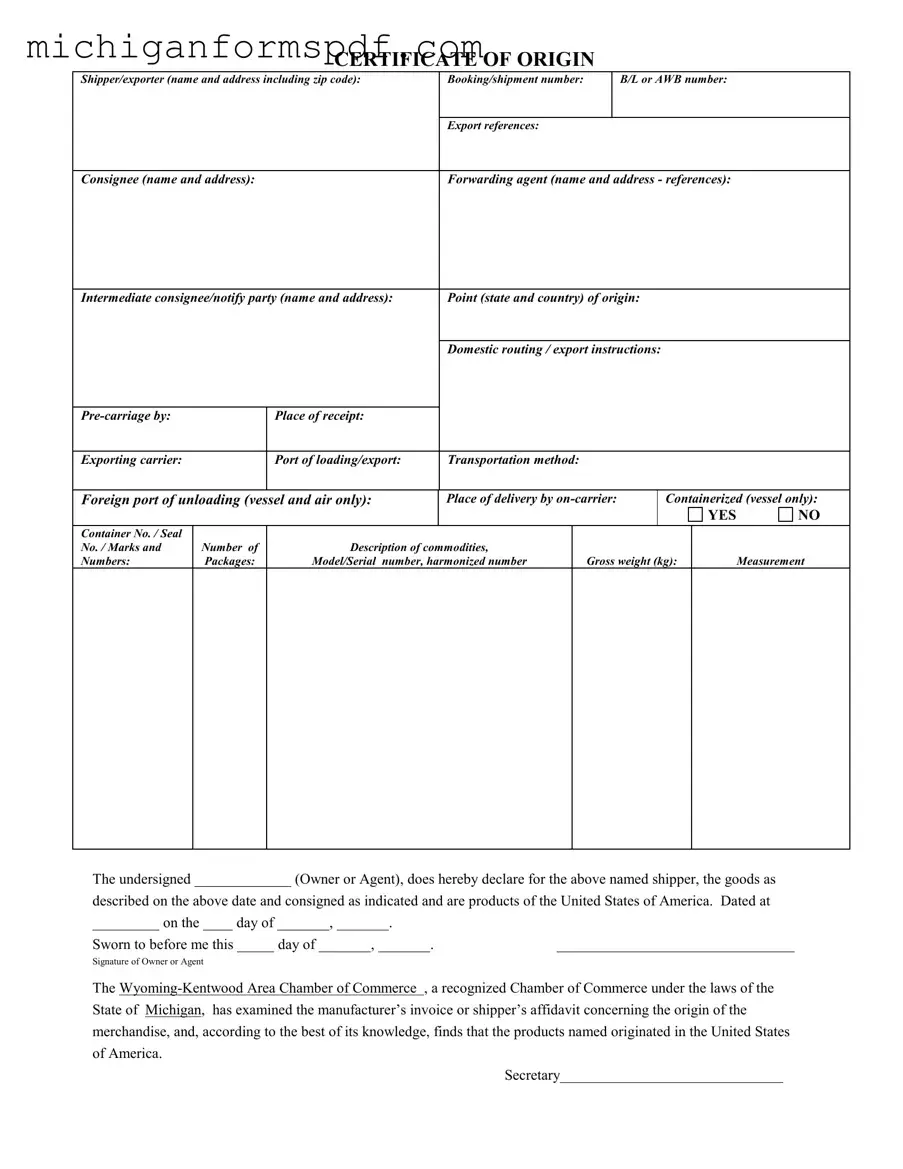 Fill Your Michigan Certificate Of Origin Template