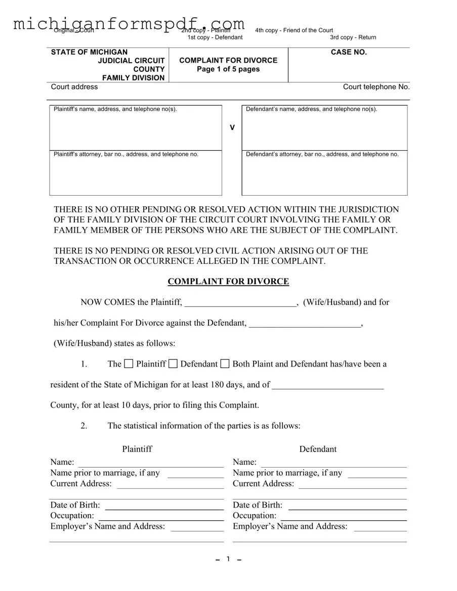 Fill Your Michigan Complaint Divorce Template