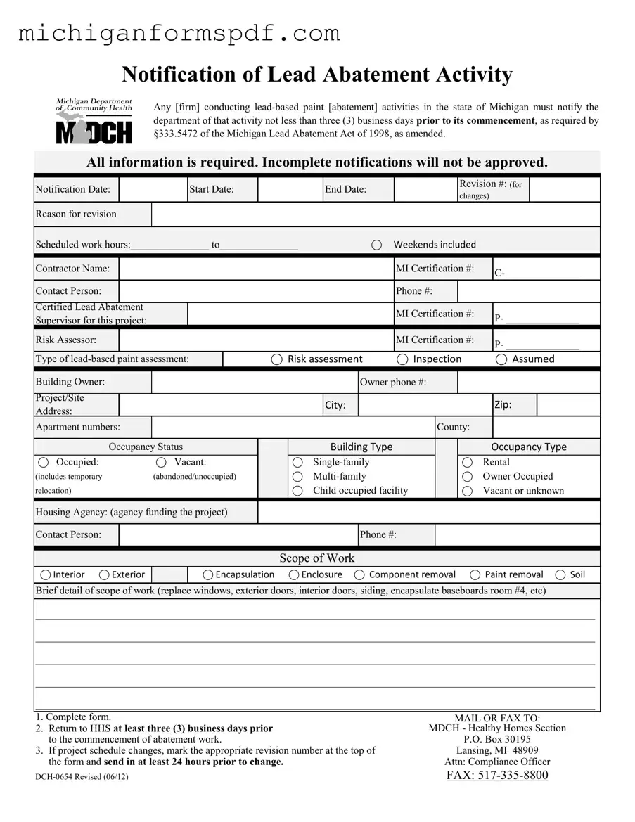 Fill Your Michigan Dch 0654 Template