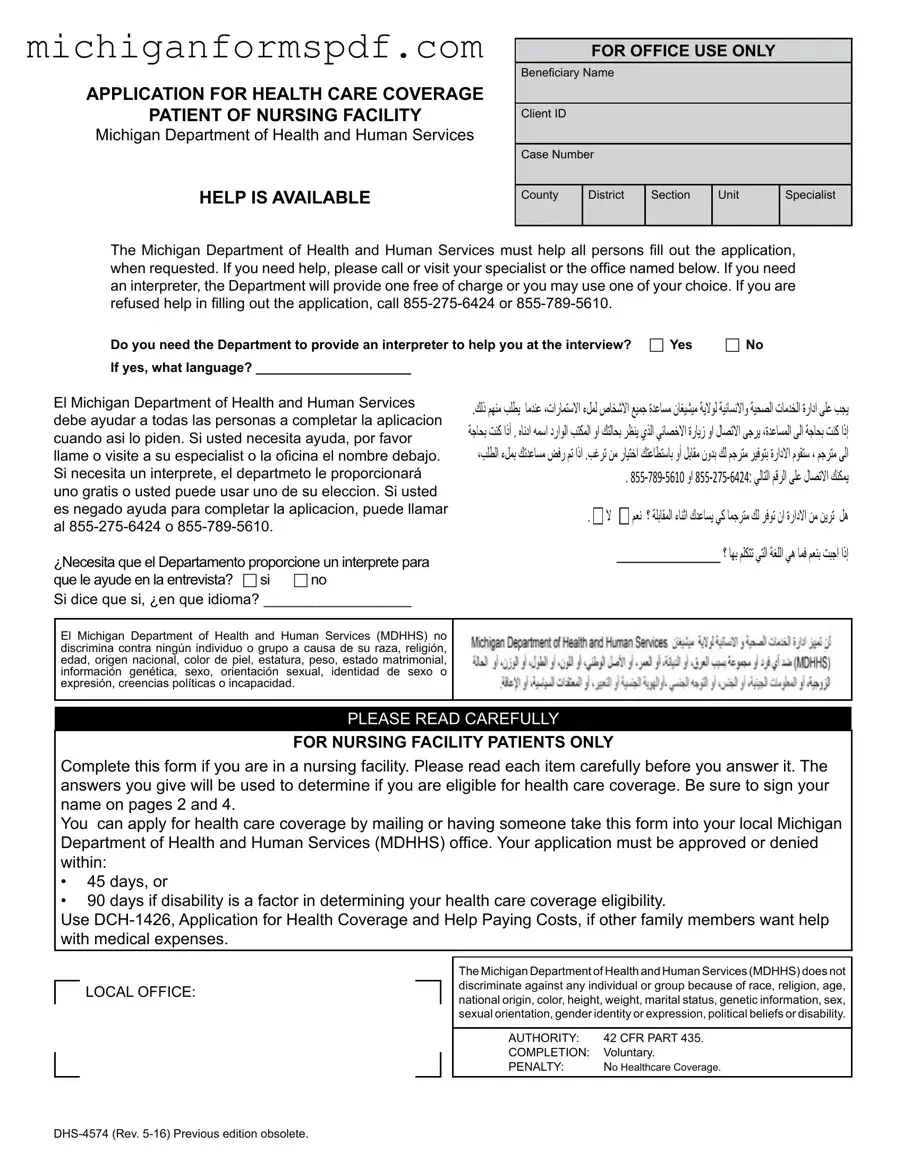 Fill Your Michigan Dhs 4574 Template