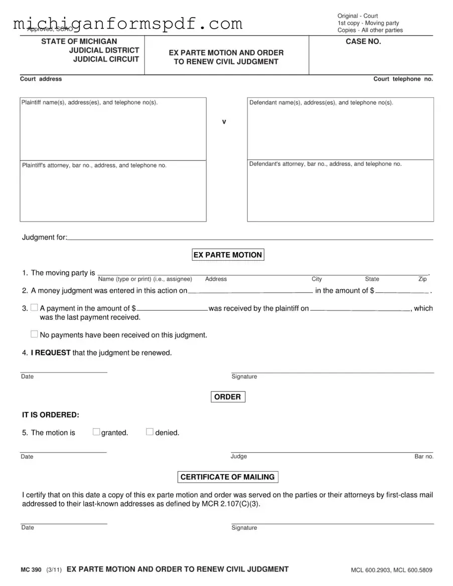 Fill Your Michigan Ex Parte Template