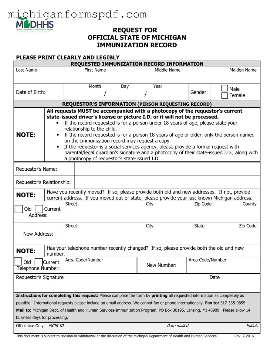 Fill Your Michigan Immunization Record Template
