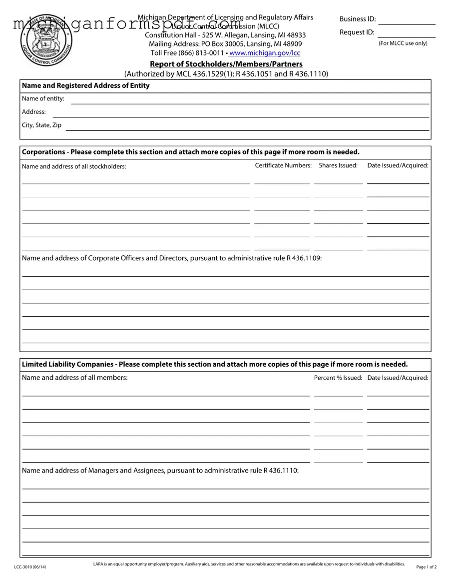 Fill Your Michigan Lcc 3010 Template