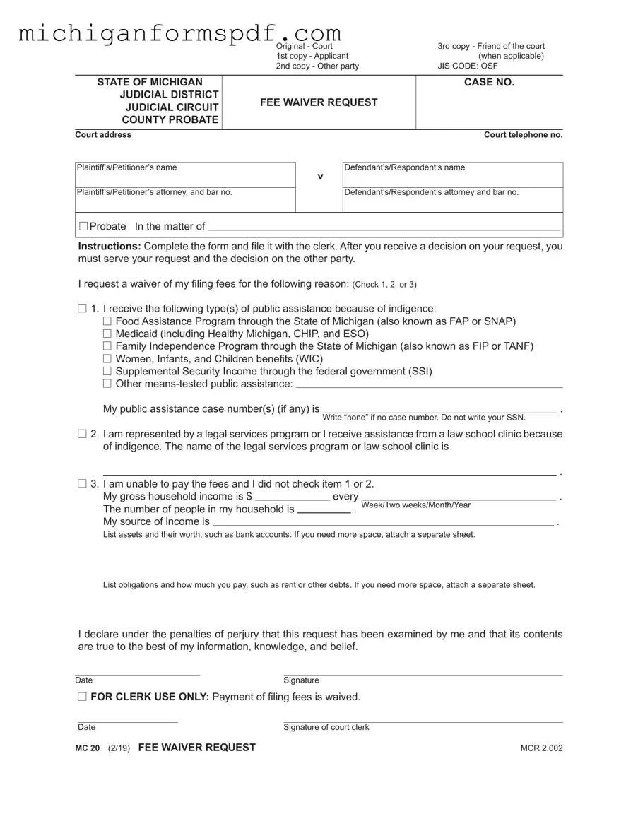 Fill Your Michigan Mc 20 Template