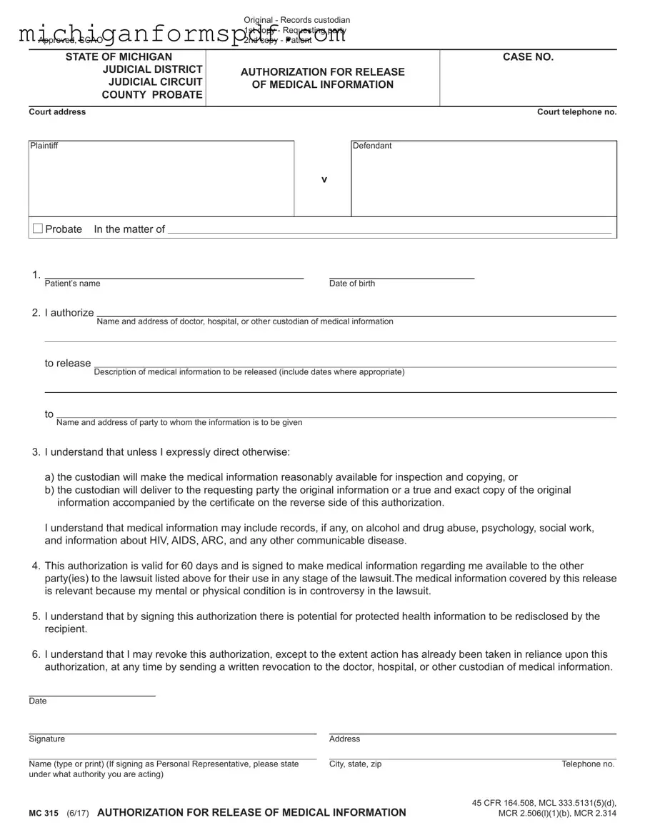 Fill Your Michigan Mc 315 Template