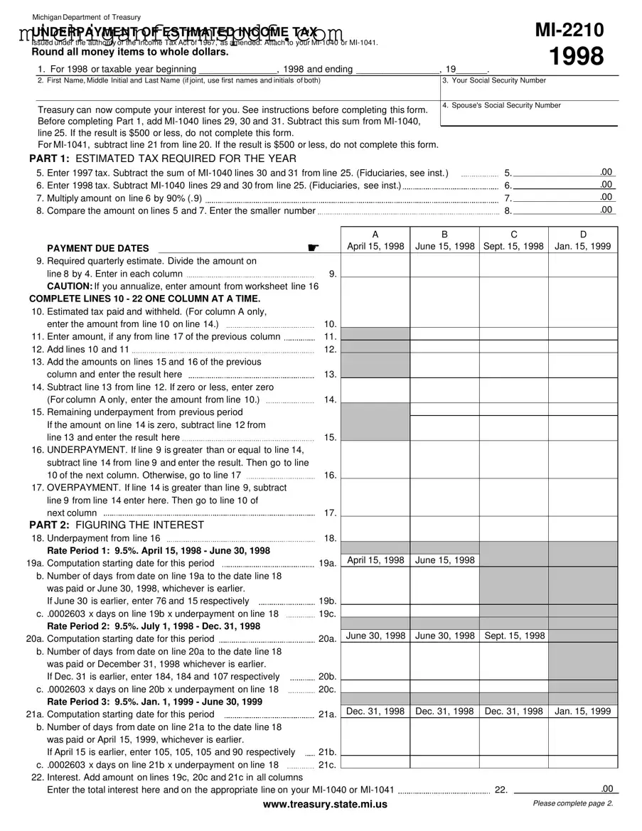 Fill Your Michigan Mi 2210 Template