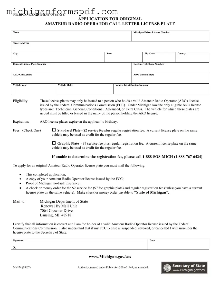 Fill Your Michigan Mv 74 Template