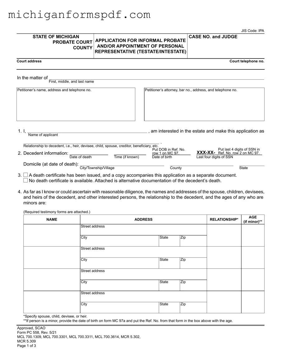 Fill Your Michigan Pc 558 Template