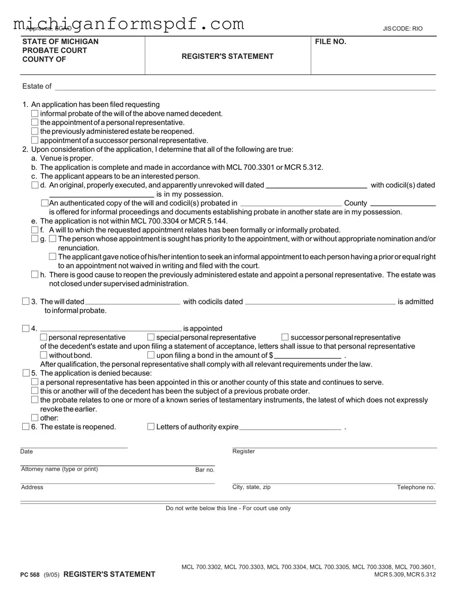 Fill Your Michigan Pc 568 Template