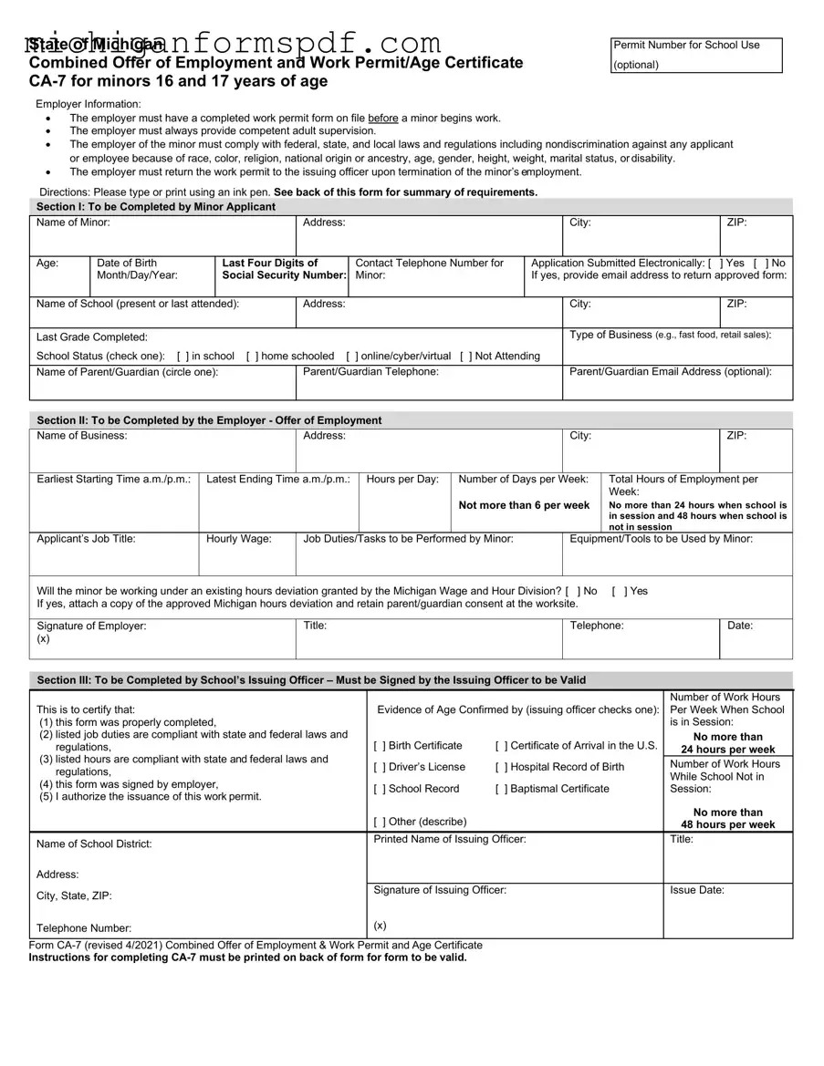Fill Your Michigan Permit Template