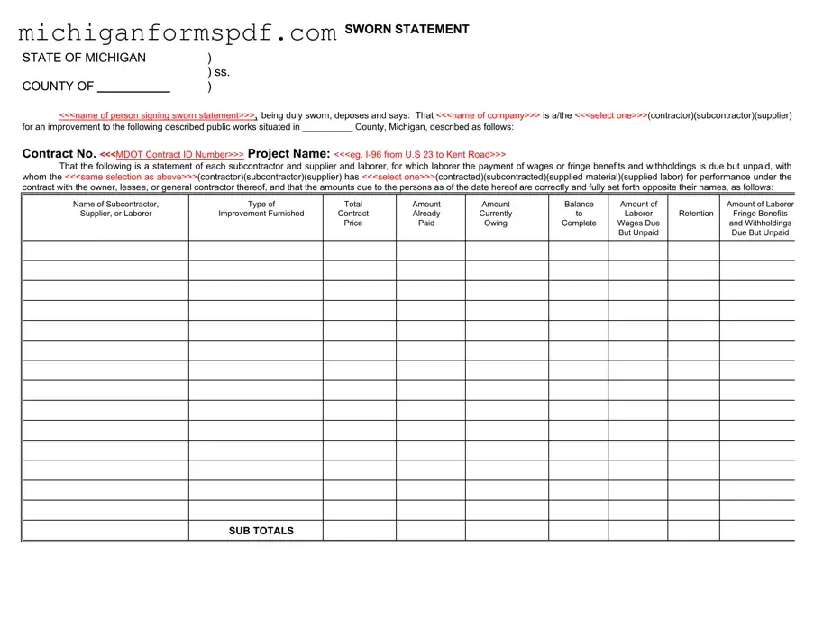 Fill Your Michigan Sworn Statement Template