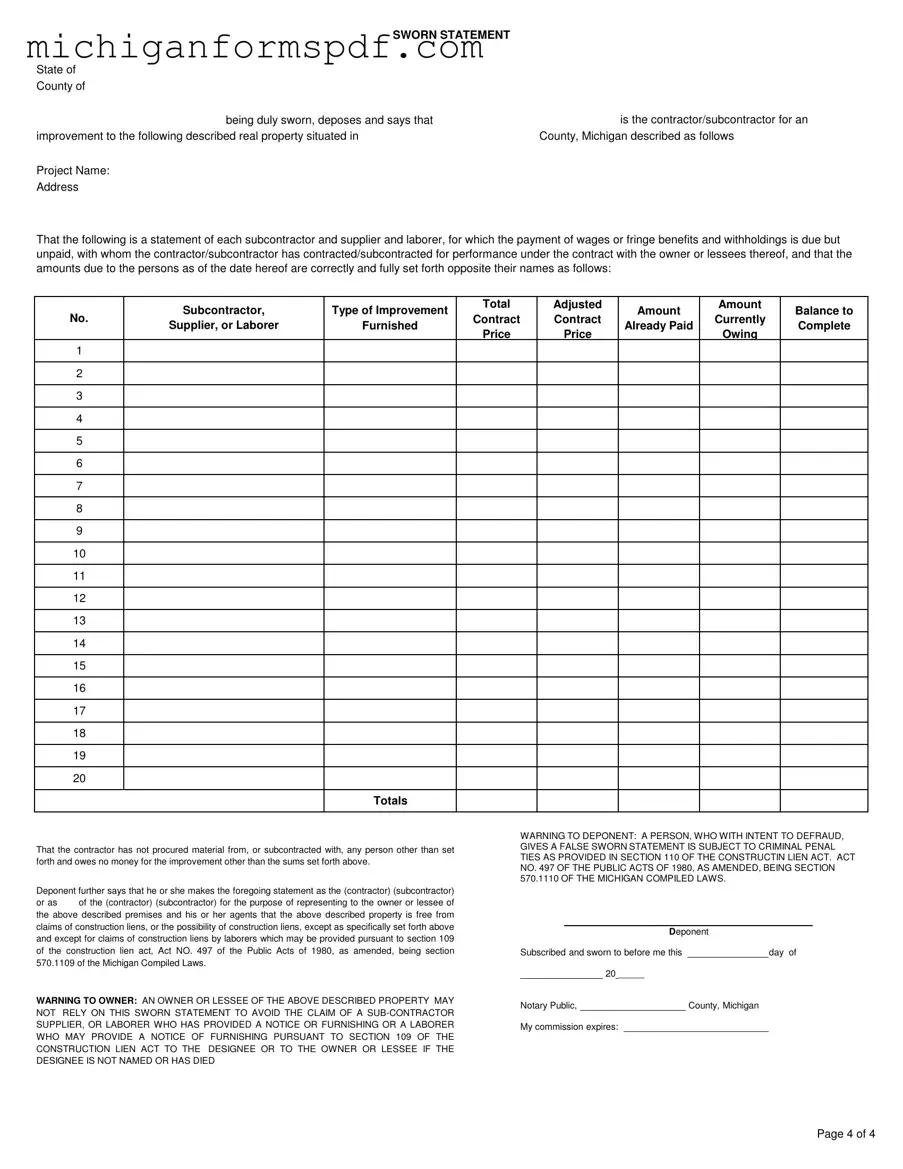 Fill Your Michigan Sworn Template