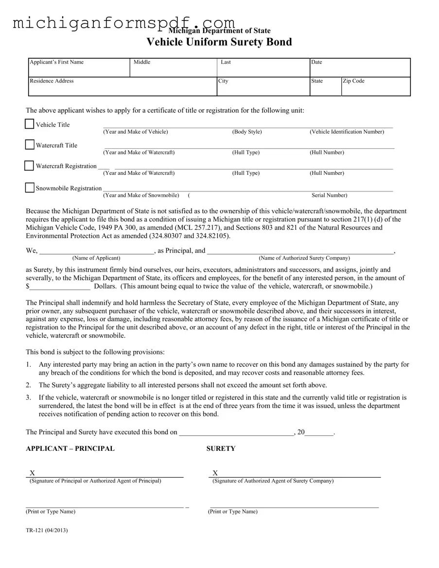Fill Your Michigan Tr 121 Template