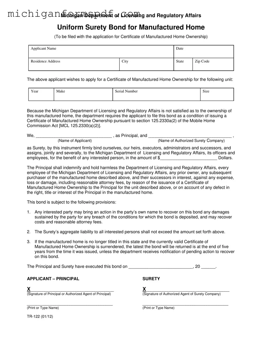 Fill Your Michigan Tr 122 Template