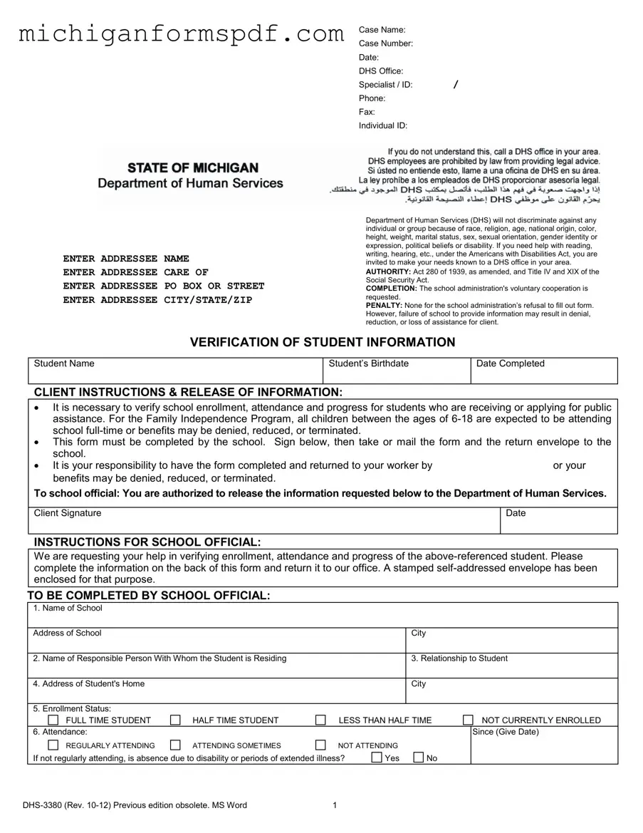 Fill Your Michigan Verification Student Template