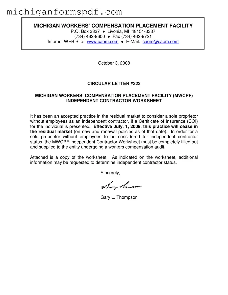 Fill Your Michigan Workers Independent Contractor Worksheet Template