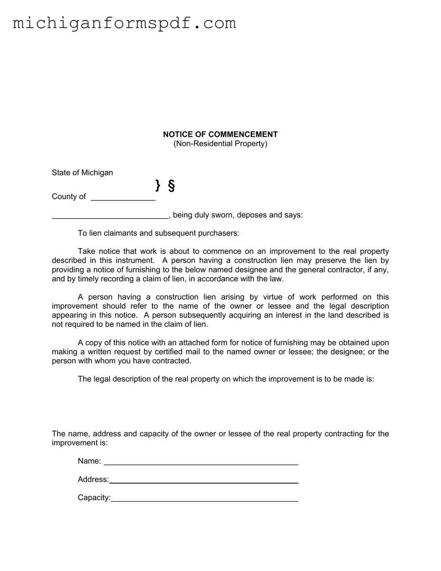Fill Your Notice Commencement Michigan Template