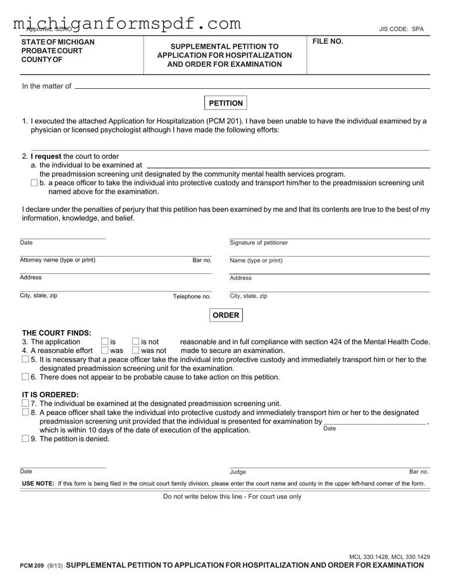Fill Your Pcm 209 Michigan Template