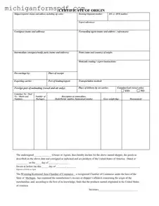 Fill Your Michigan Certificate Of Origin Template
