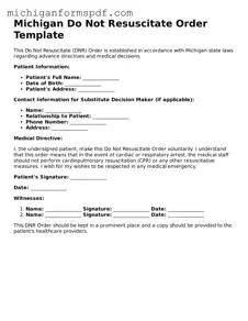 Fillable  Do Not Resuscitate Order Form for Michigan