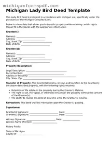 Fillable Lady Bird Deed Form for Michigan