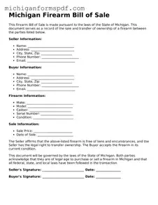 Fillable  Firearm Bill of Sale Form for Michigan