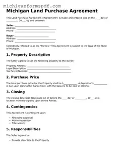 Fillable  Land Purchase Agreement Form for Michigan