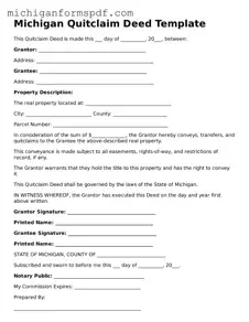 Fillable  Quitclaim Deed Form for Michigan