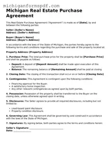 Fillable  Real Estate Purchase Agreement Form for Michigan