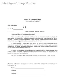 Fill Your Notice Commencement Michigan Template
