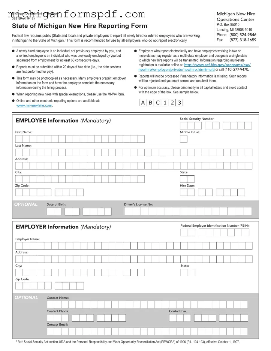 Fill Your State Of Michigan New Hire Reporting Template