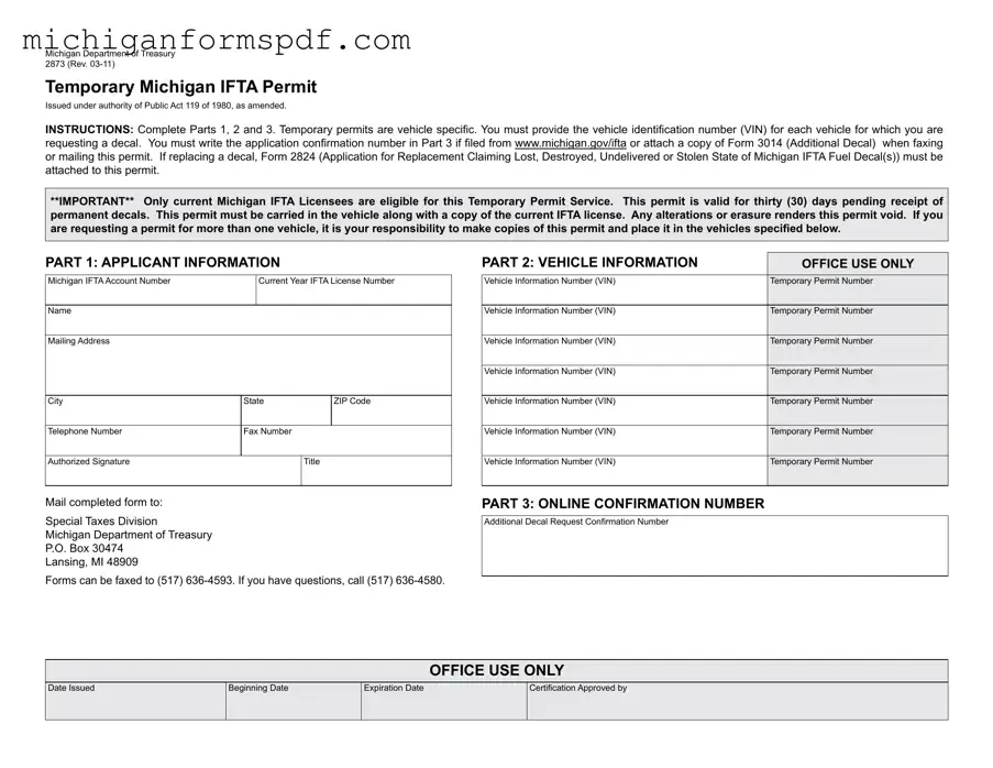 Fill Your Temporary Michigan Ifta Permit Template