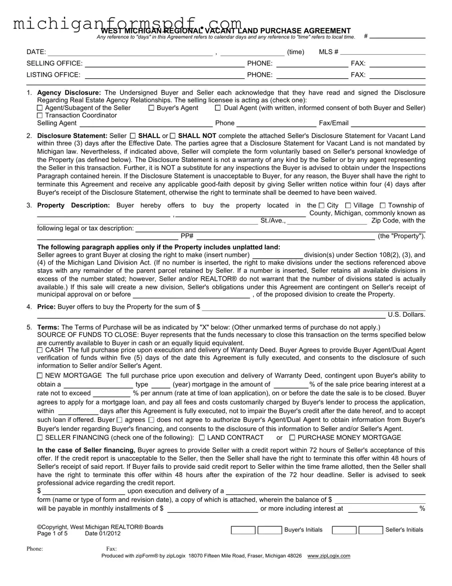 Fill Your West Michigan Vacant Land Agreement Template